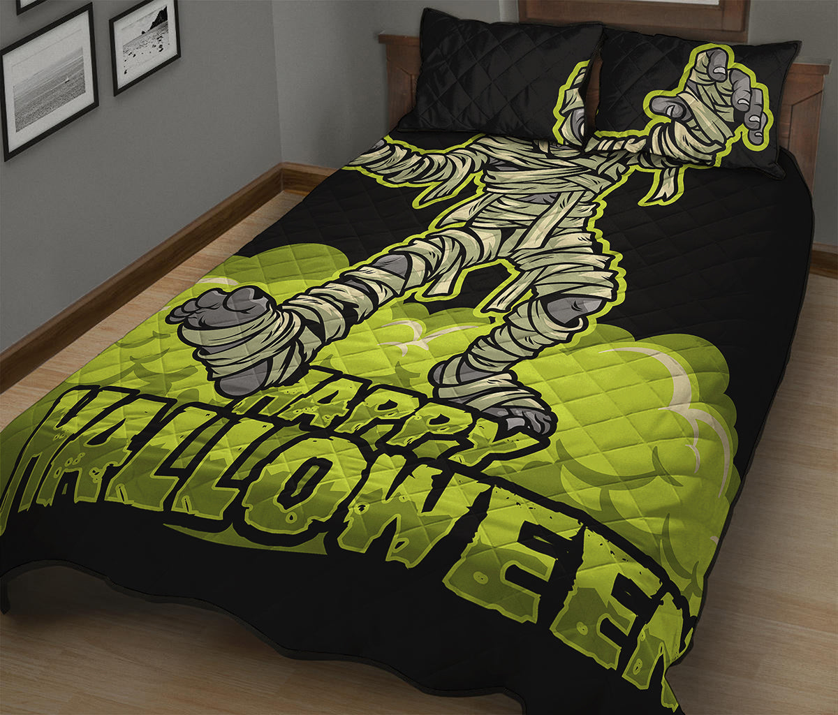 Halloween Mummy Print Quilt Bed Set
