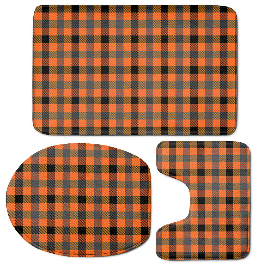 Halloween Orange Buffalo Check Print 3 Piece Bath Mat Set