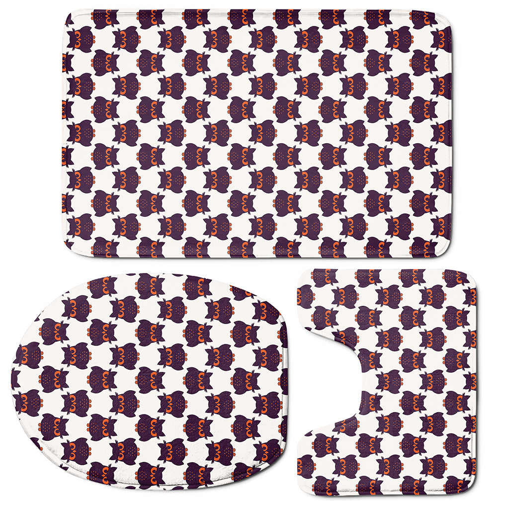 Halloween Owl Pattern Print 3 Piece Bath Mat Set