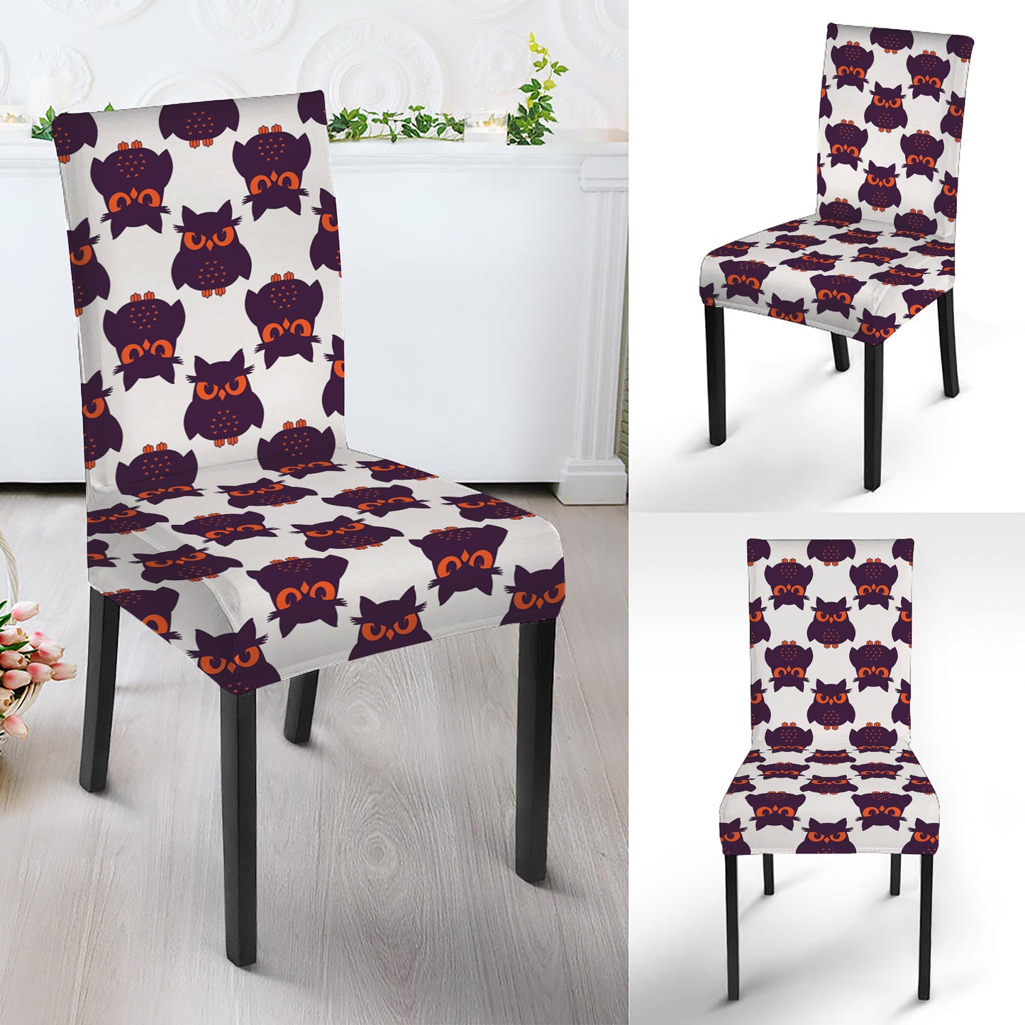 Halloween Owl Pattern Print Dining Chair Slipcover
