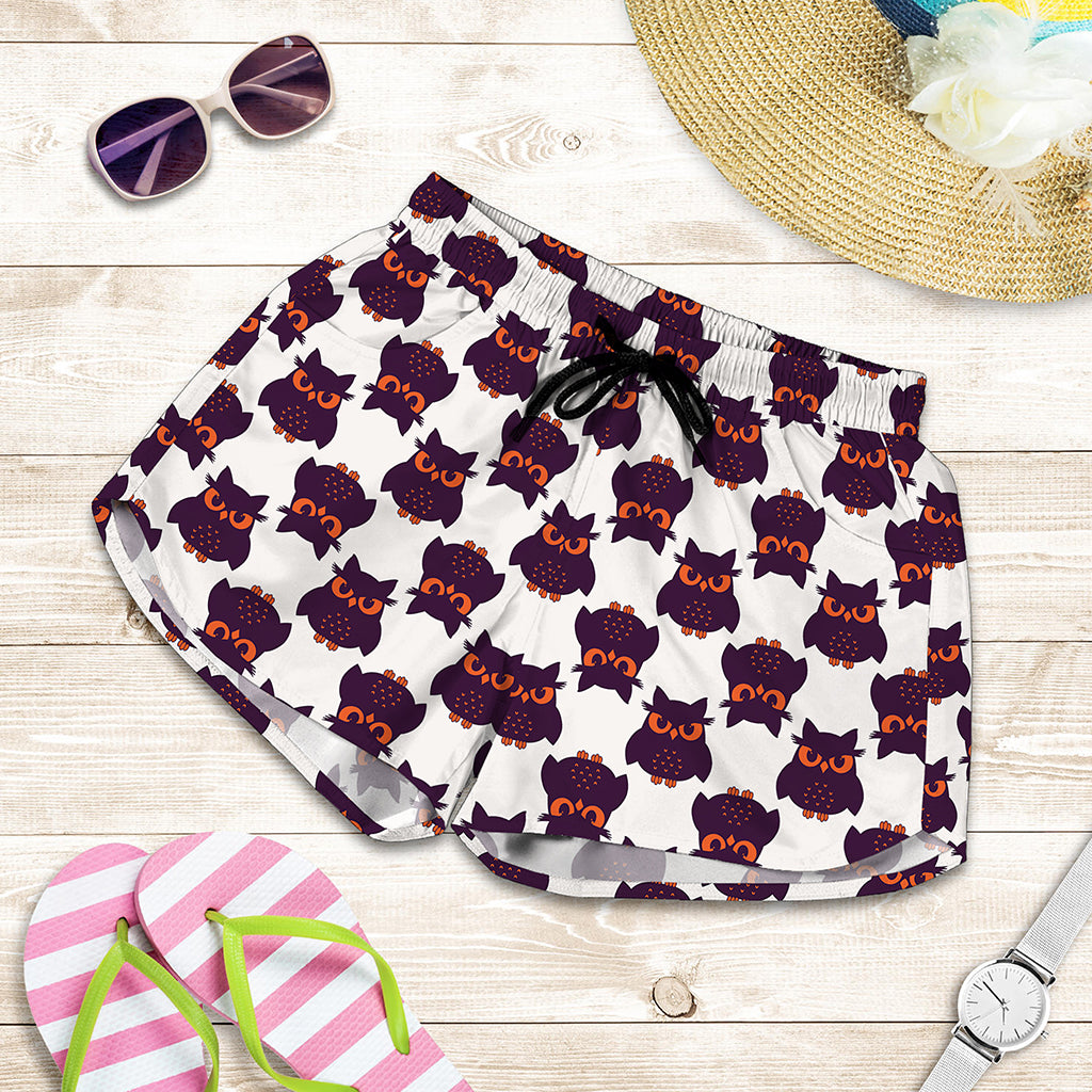 Halloween Owl Pattern Print Women's Shorts