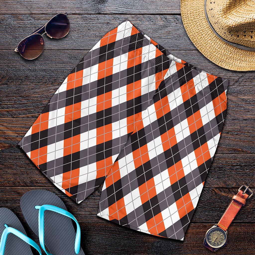 Halloween Party Argyle Pattern Print Men's Shorts