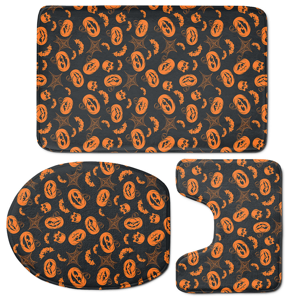 Halloween Pumpkin And Bat Pattern Print 3 Piece Bath Mat Set