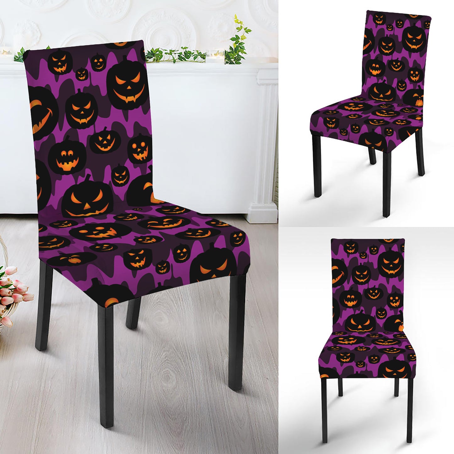 Halloween Pumpkin Smiley Faces Print Dining Chair Slipcover