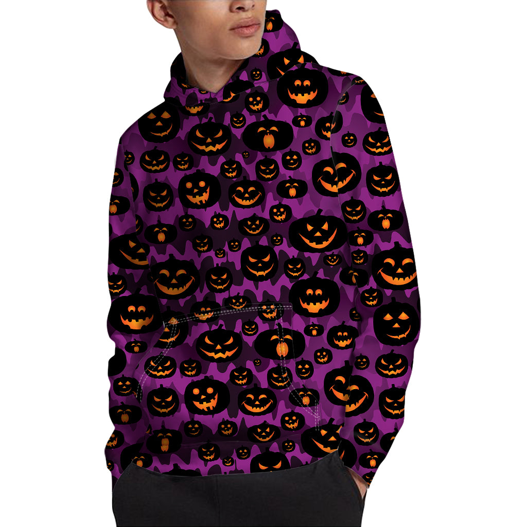 Halloween Pumpkin Smiley Faces Print Pullover Hoodie