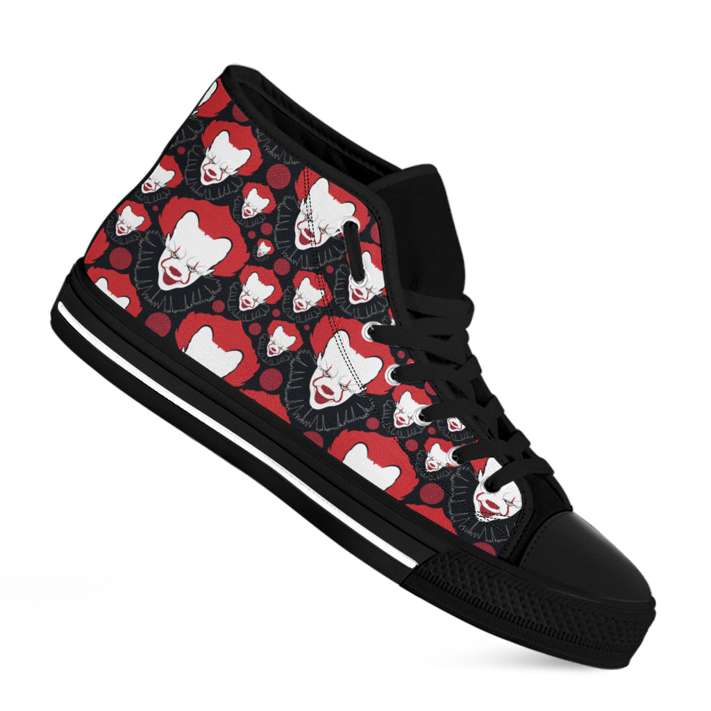 Halloween Scary Clown Pattern Print Black High Top Shoes