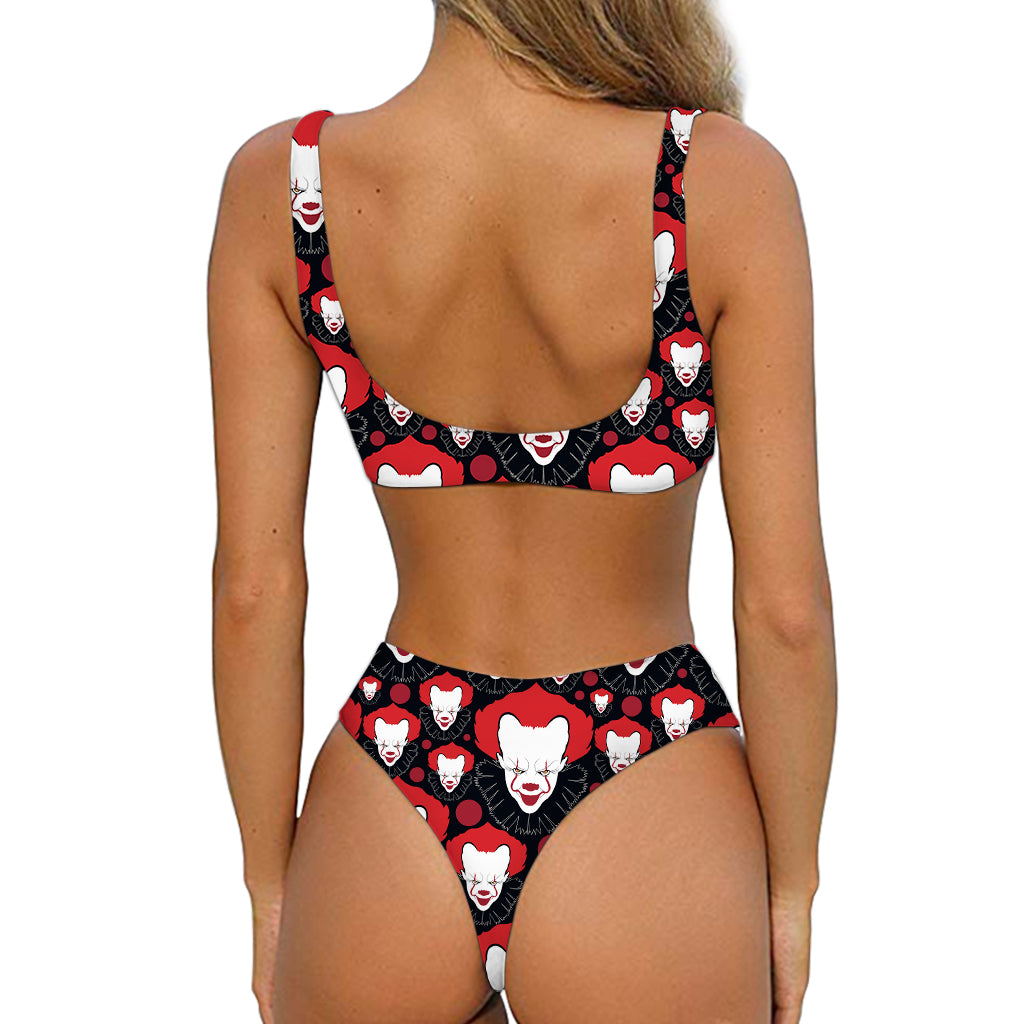 Halloween Scary Clown Pattern Print Front Bow Tie Bikini