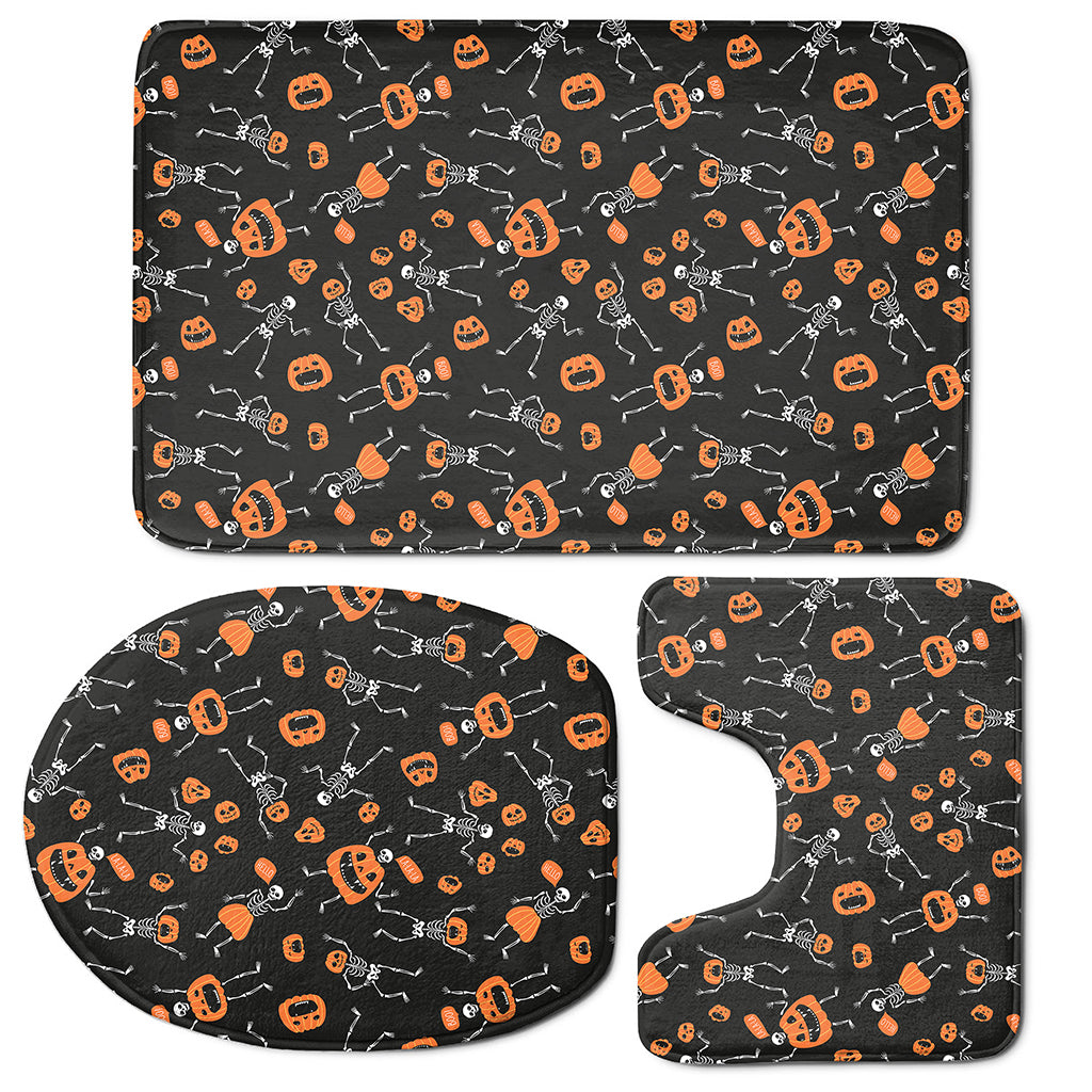 Halloween Skeleton And Pumpkin Print 3 Piece Bath Mat Set