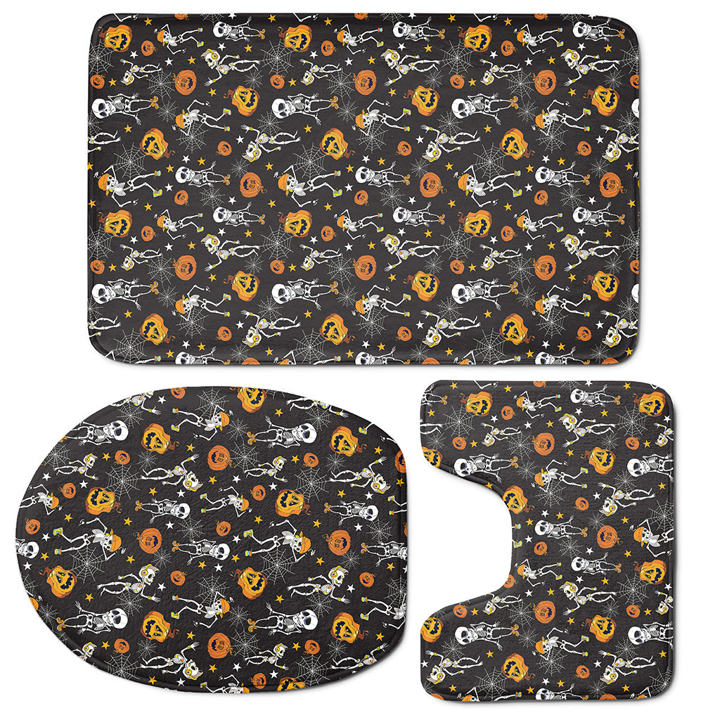 Halloween Skeleton Party Pattern Print 3 Piece Bath Mat Set