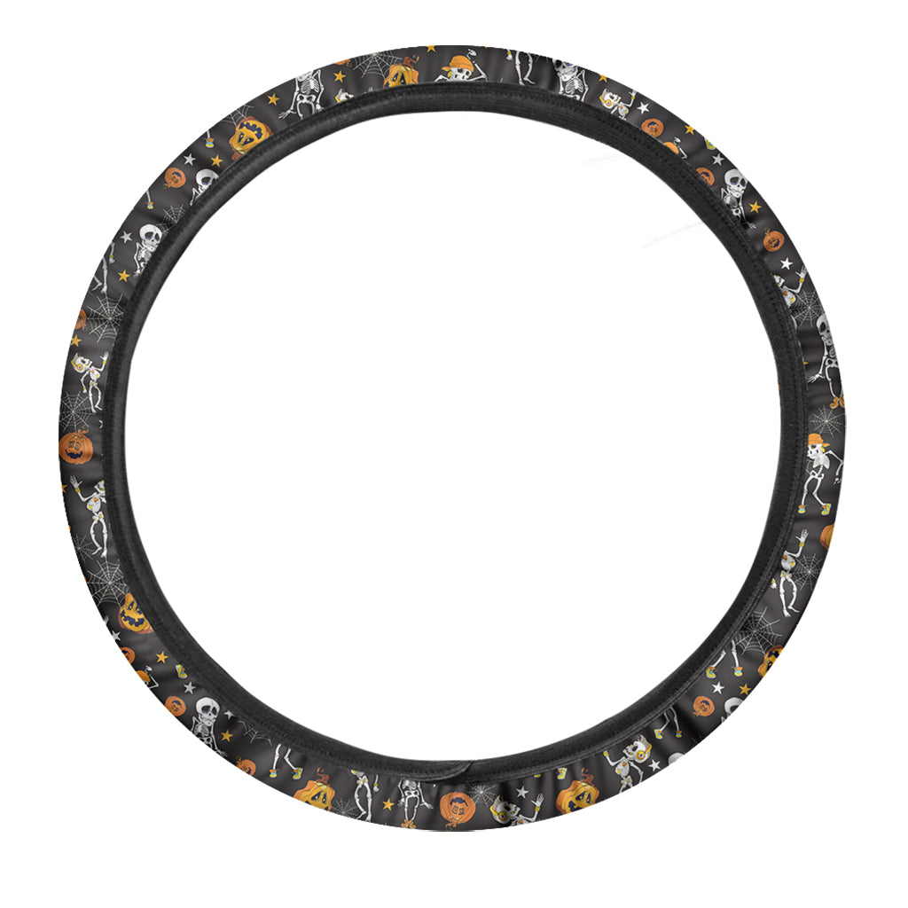Halloween Skeleton Party Pattern Print Car Steering Wheel Cover