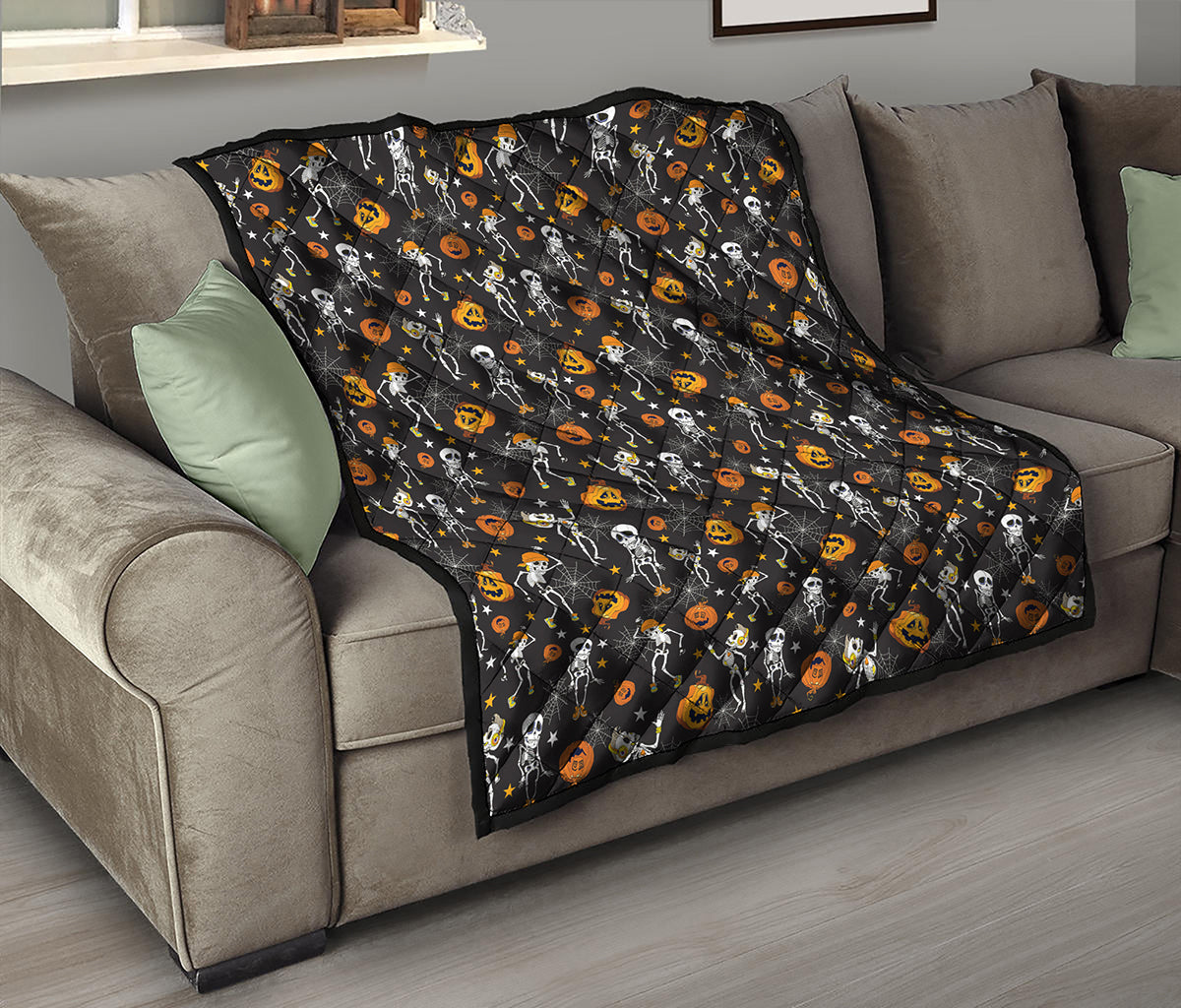 Halloween Skeleton Party Pattern Print Quilt