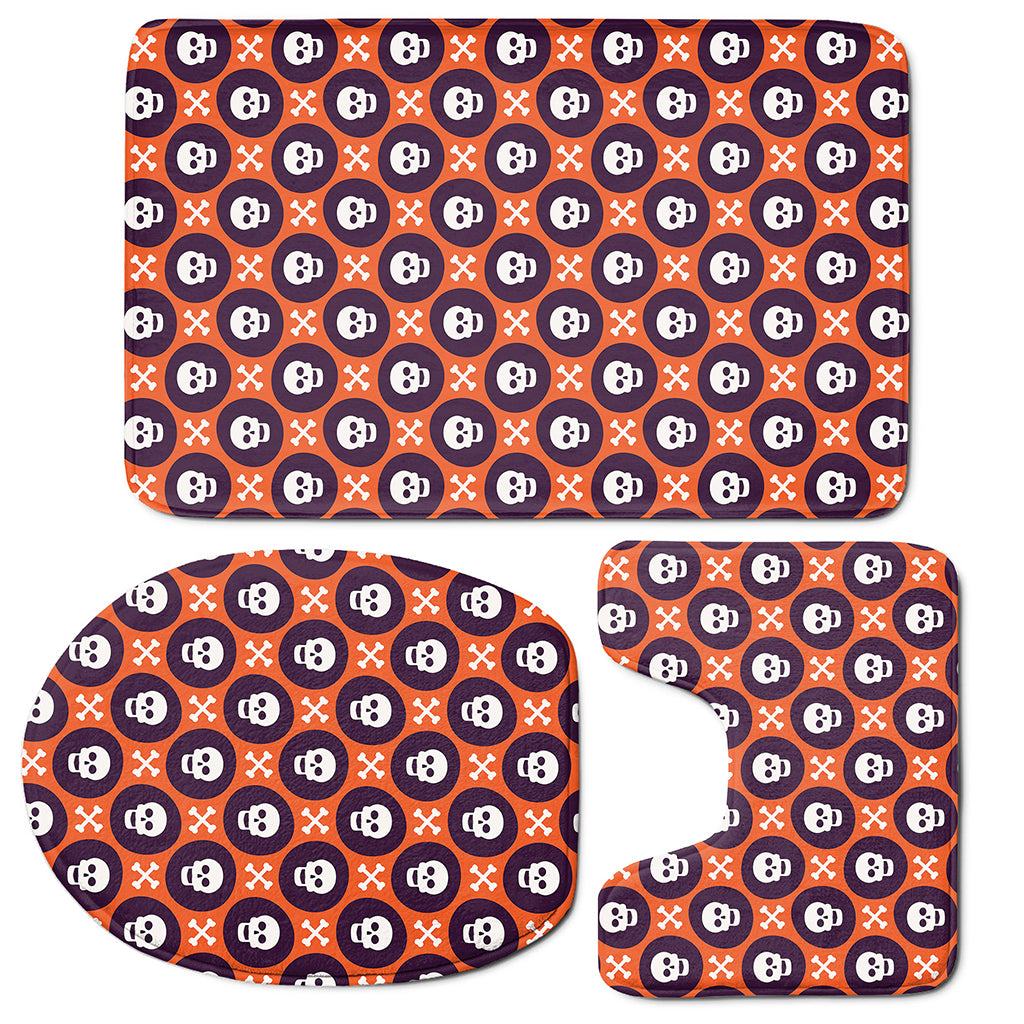 Halloween Skull And Bone Pattern Print 3 Piece Bath Mat Set