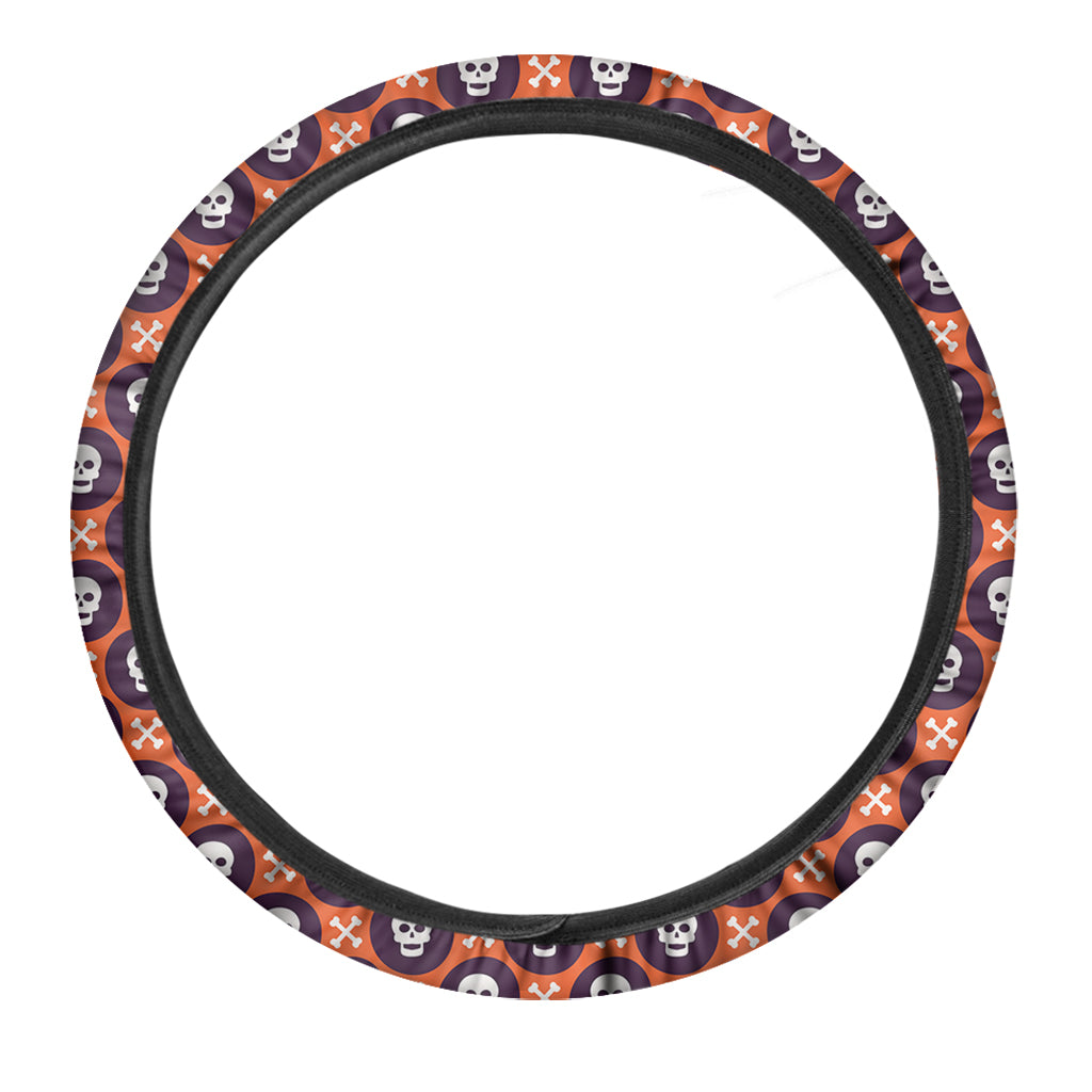 Halloween Skull And Bone Pattern Print Car Steering Wheel Cover