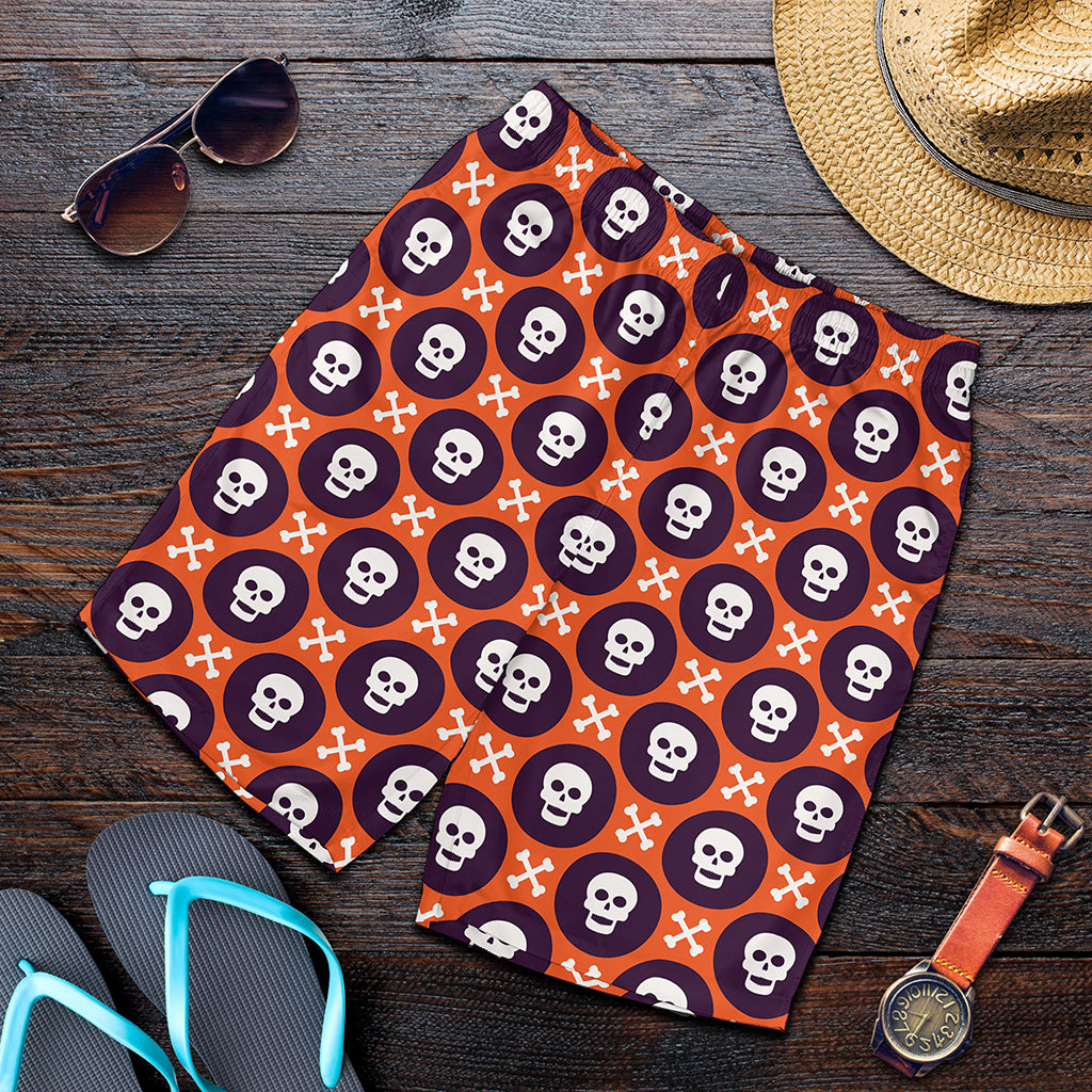 Halloween Skull And Bone Pattern Print Men's Shorts