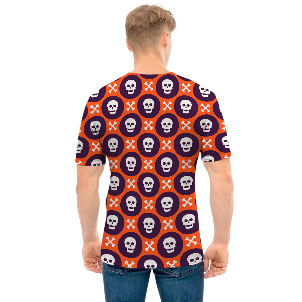 Halloween Skull And Bone Pattern Print Men's T-Shirt