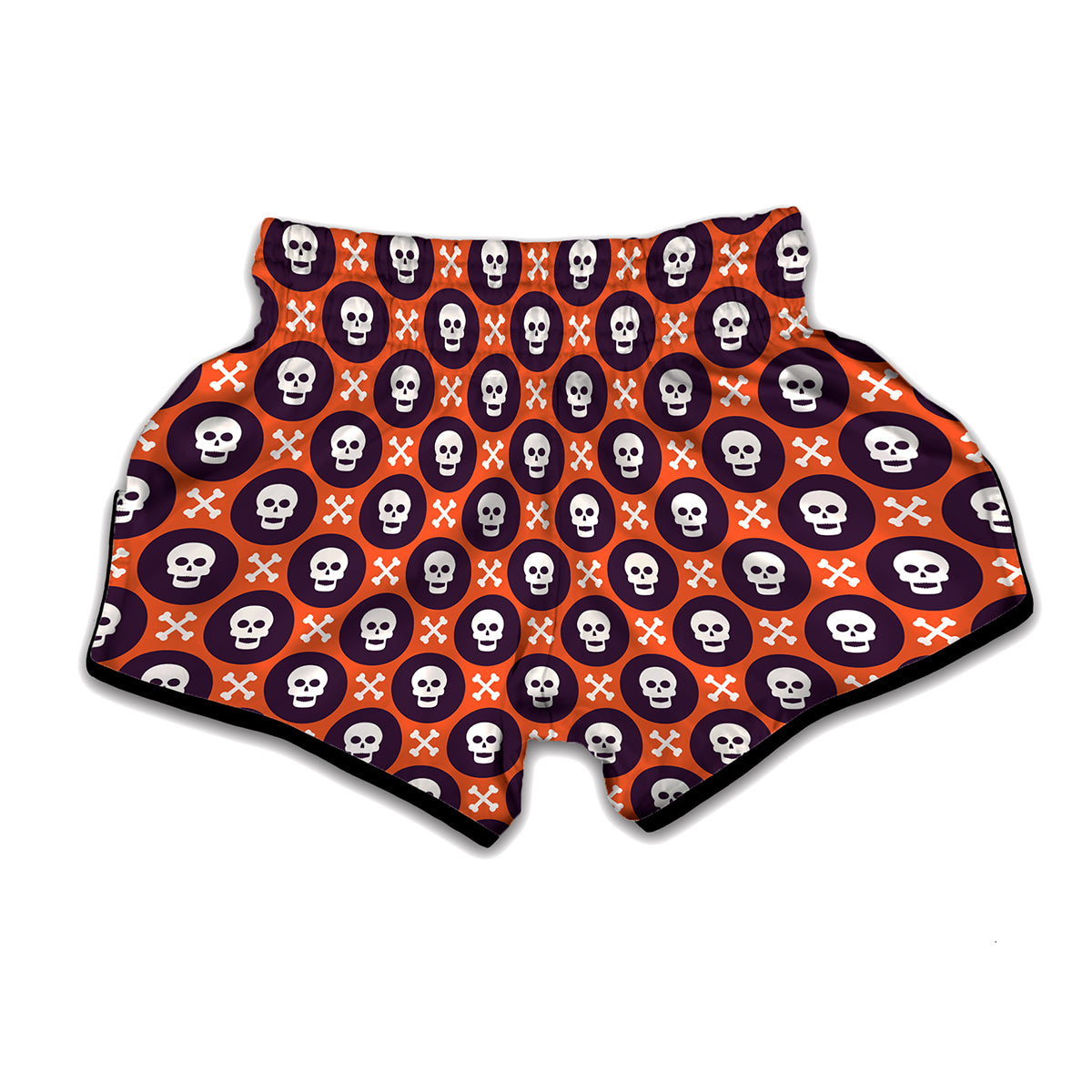 Halloween Skull And Bone Pattern Print Muay Thai Boxing Shorts