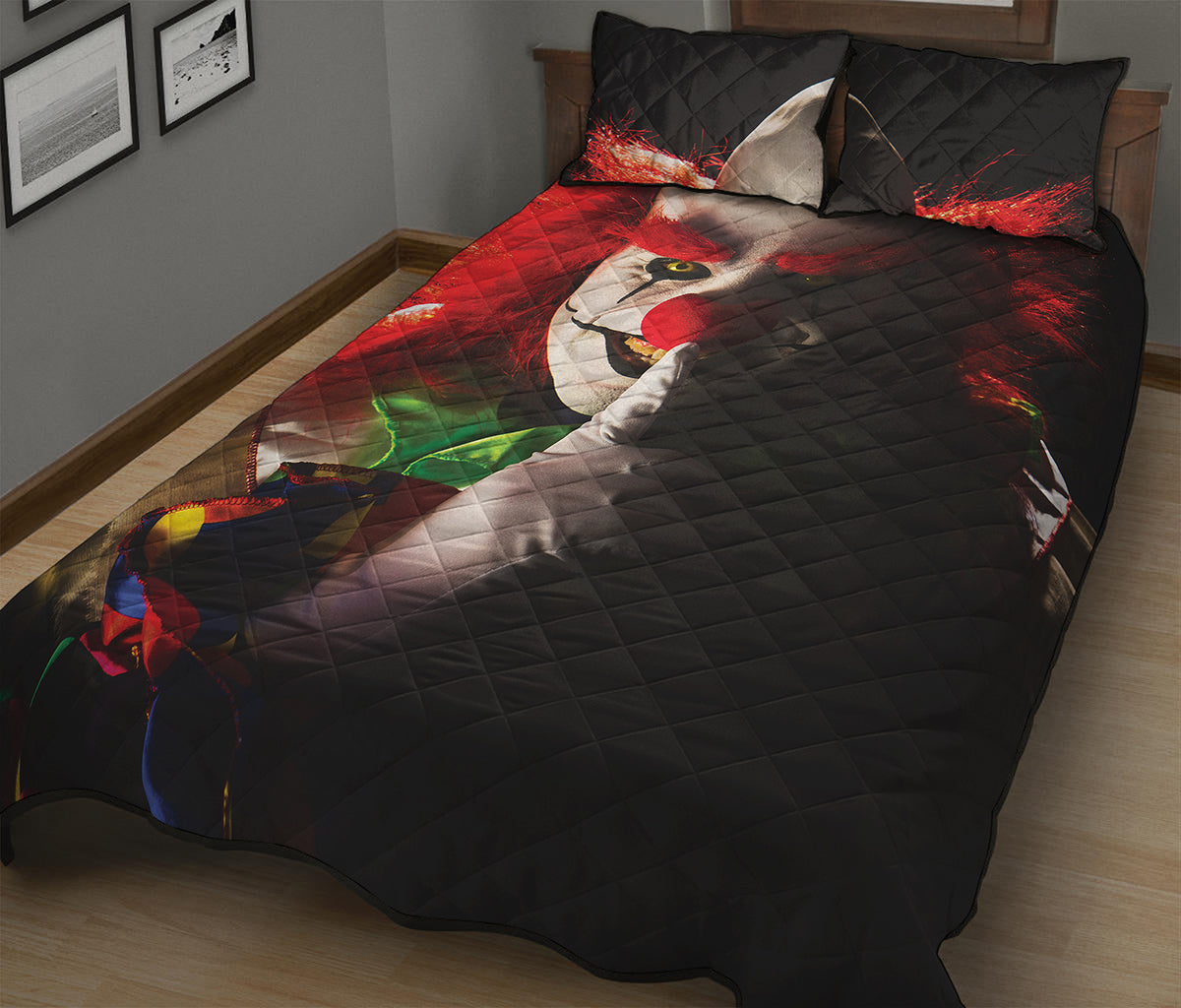 Halloween Smiling Clown Print Quilt Bed Set