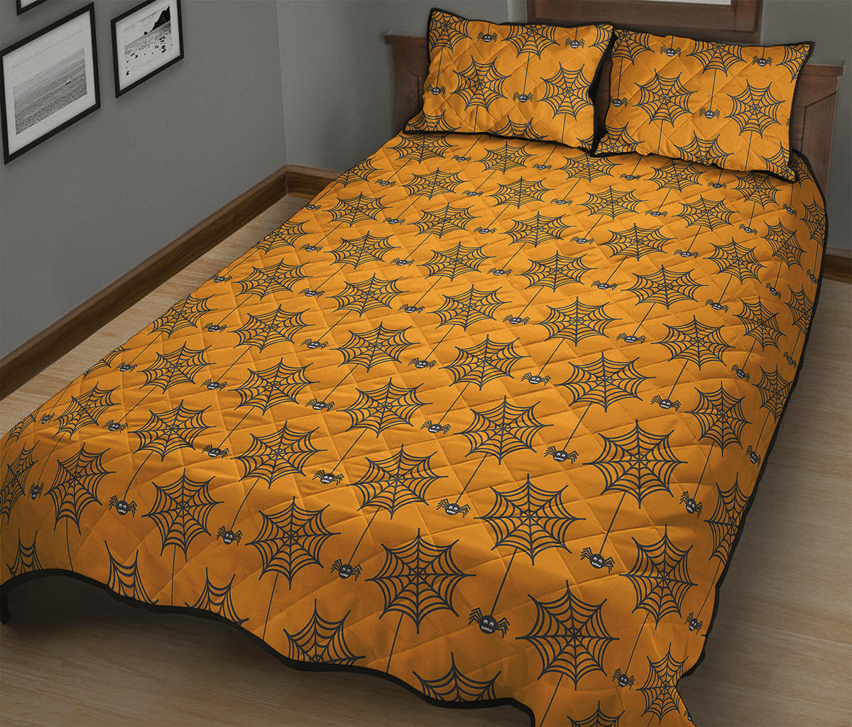 Halloween Spider Web Pattern Print Quilt Bed Set