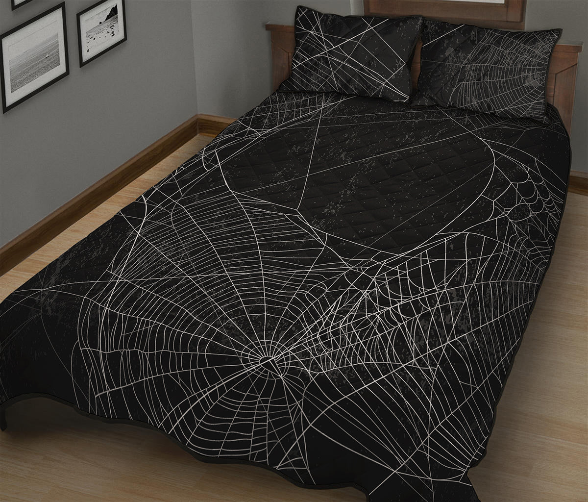 Halloween Spider Web Print Quilt Bed Set