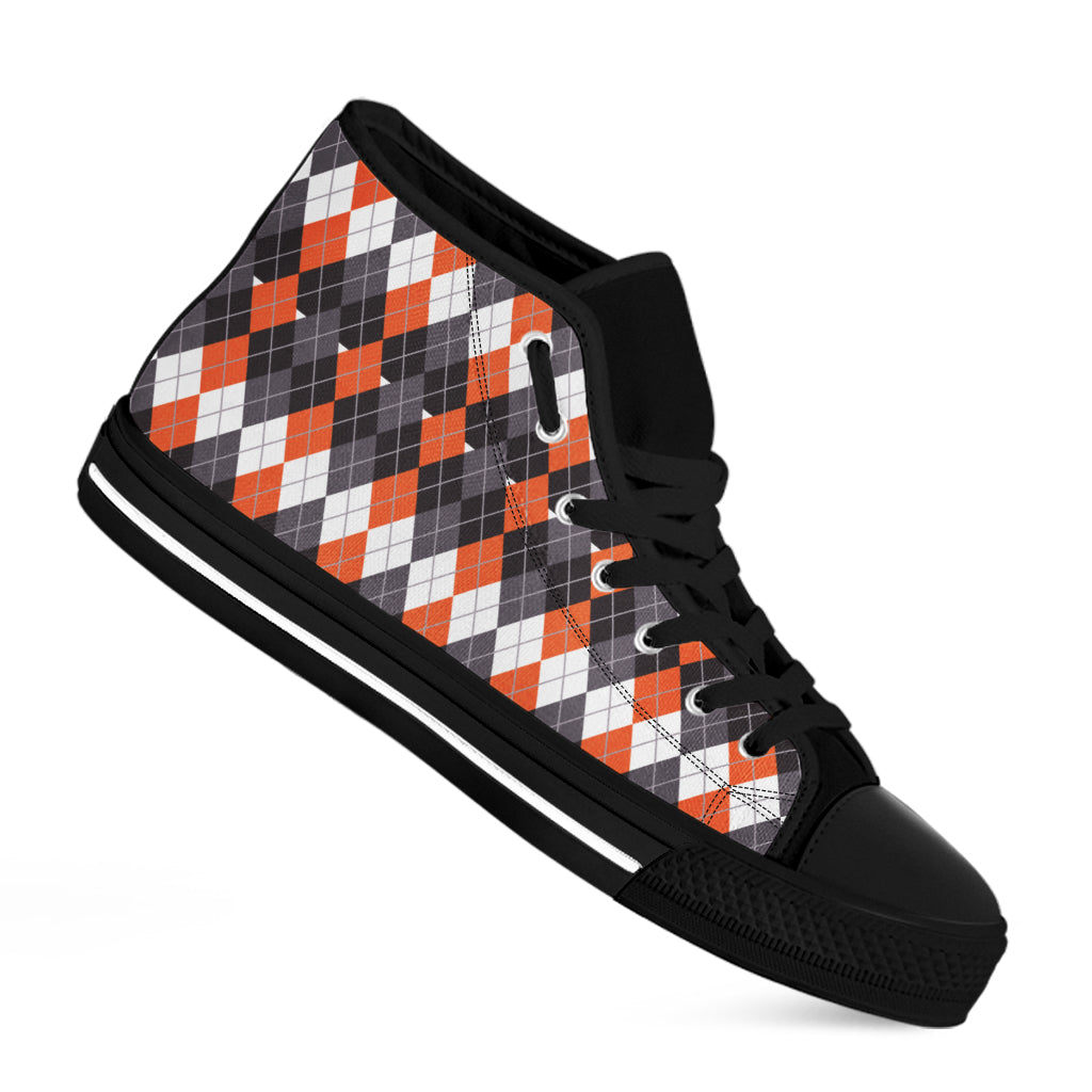 Halloween Themed Argyle Pattern Print Black High Top Shoes