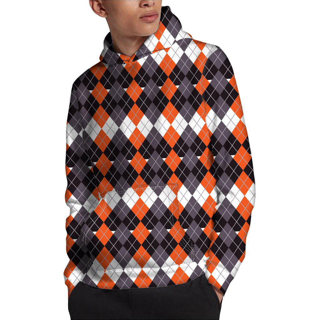 Halloween Themed Argyle Pattern Print Pullover Hoodie