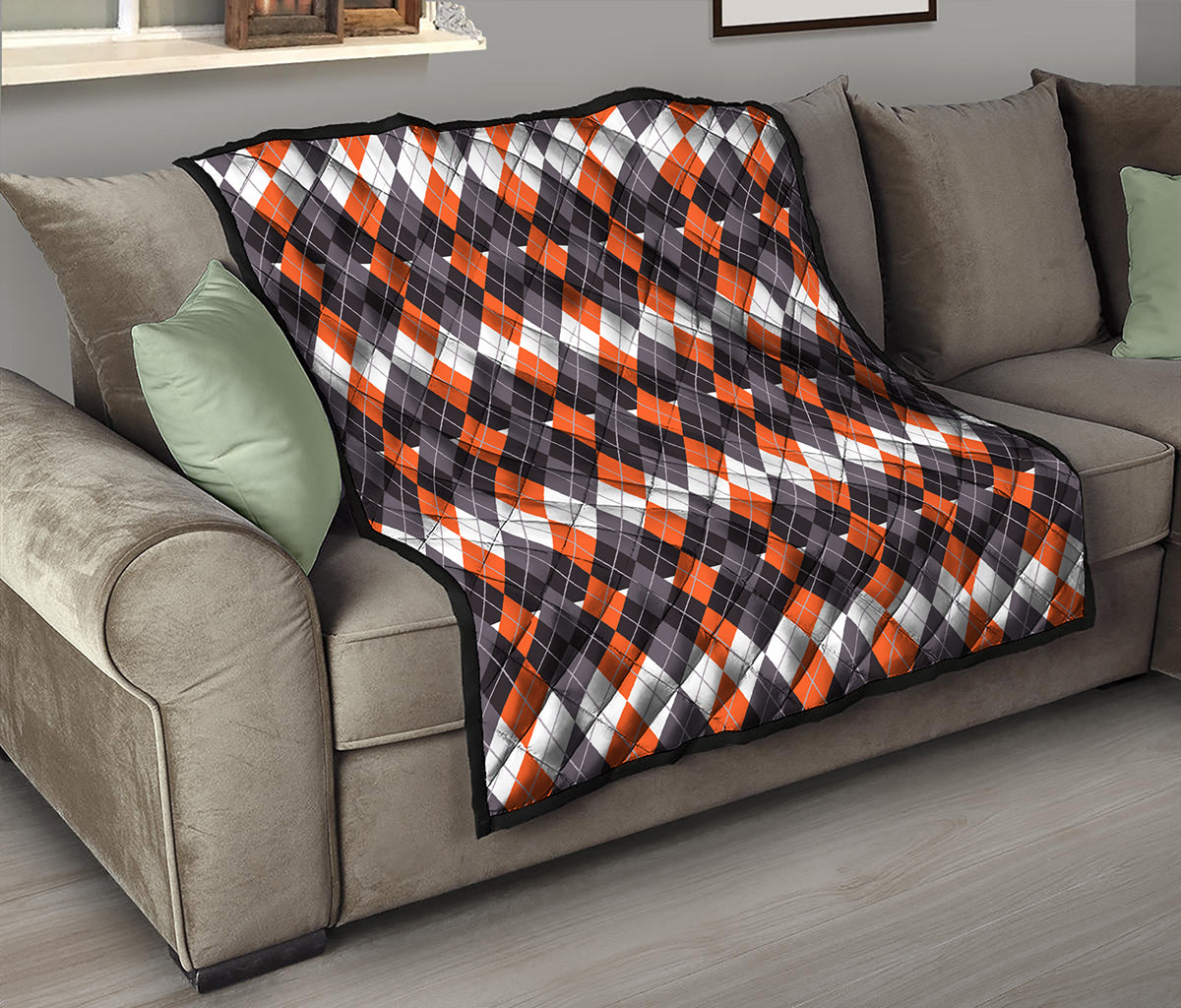Halloween Themed Argyle Pattern Print Quilt