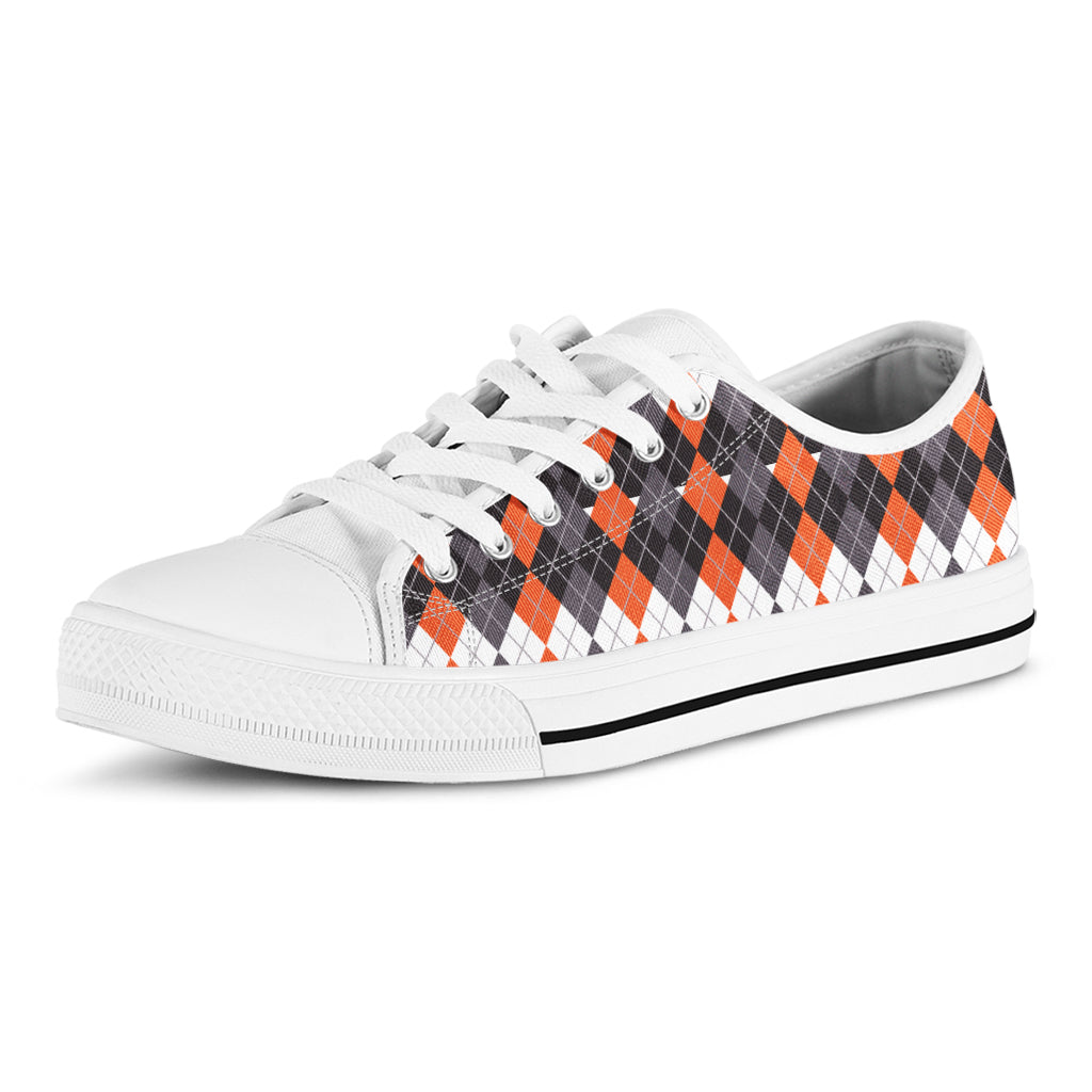 Halloween Themed Argyle Pattern Print White Low Top Shoes