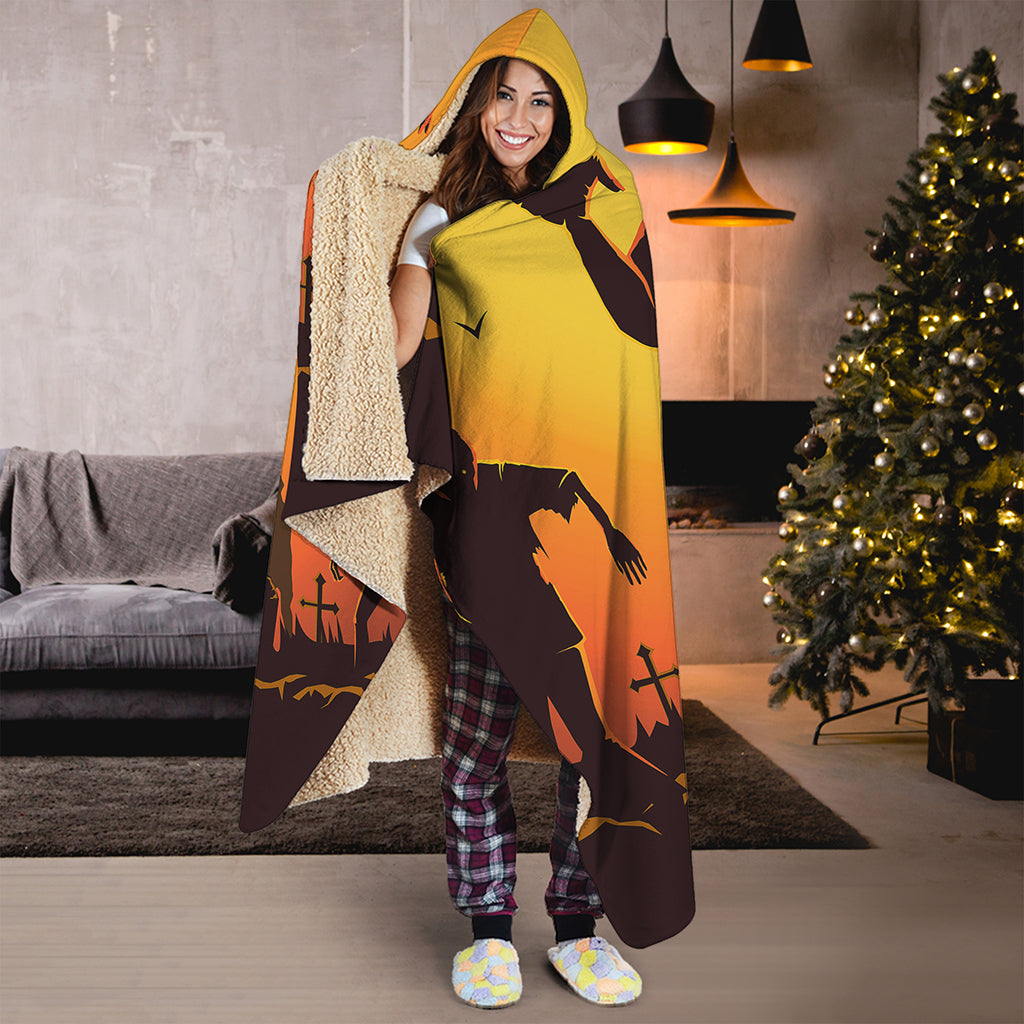 Halloween Walking Zombie Print Hooded Blanket