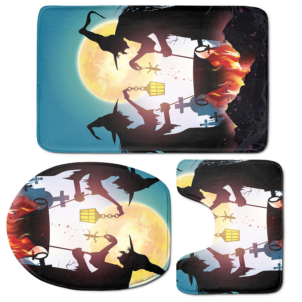 Halloween Witch And Cauldron Print 3 Piece Bath Mat Set