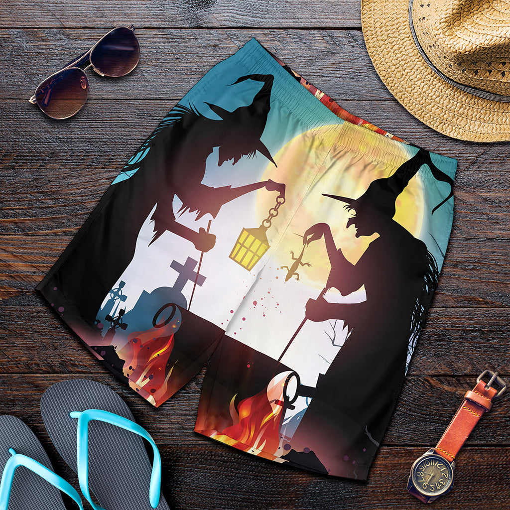 Halloween Witch And Cauldron Print Men's Shorts
