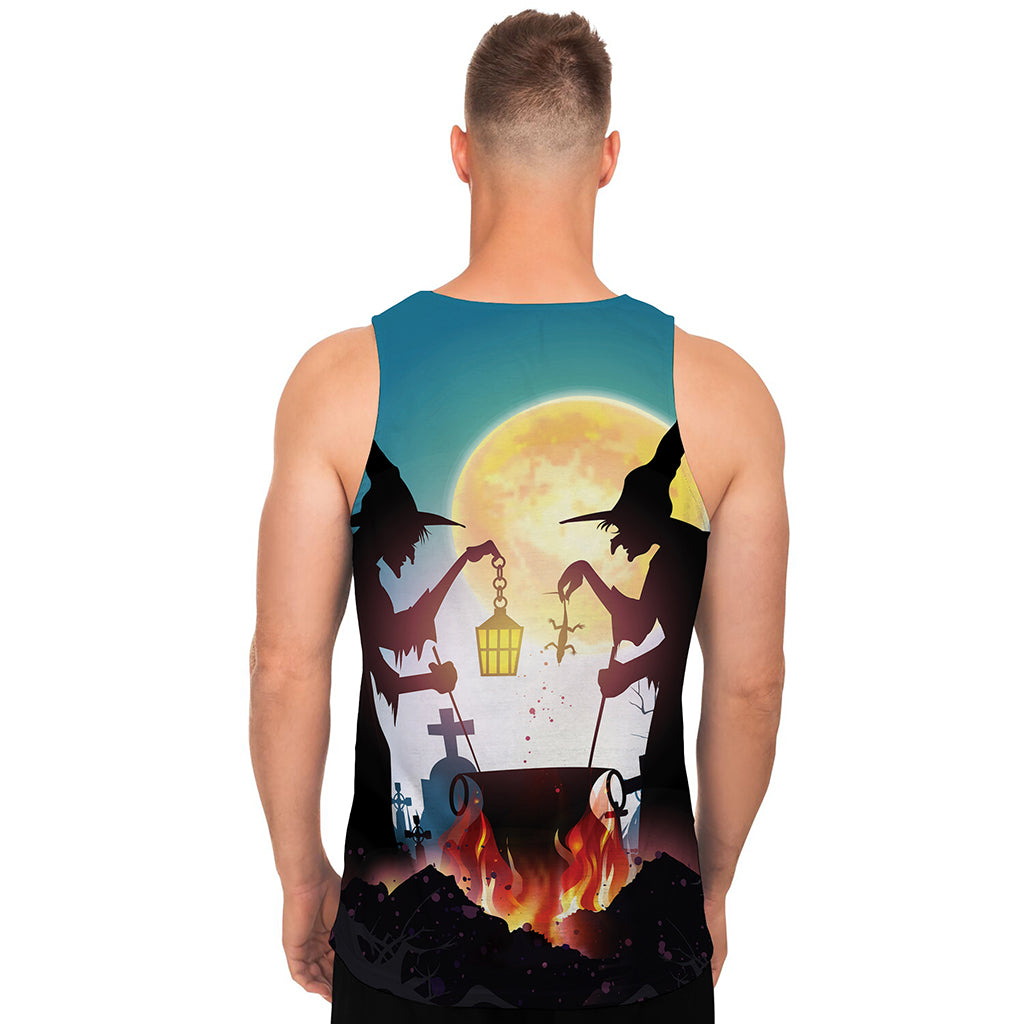 Halloween Witch And Cauldron Print Men's Tank Top