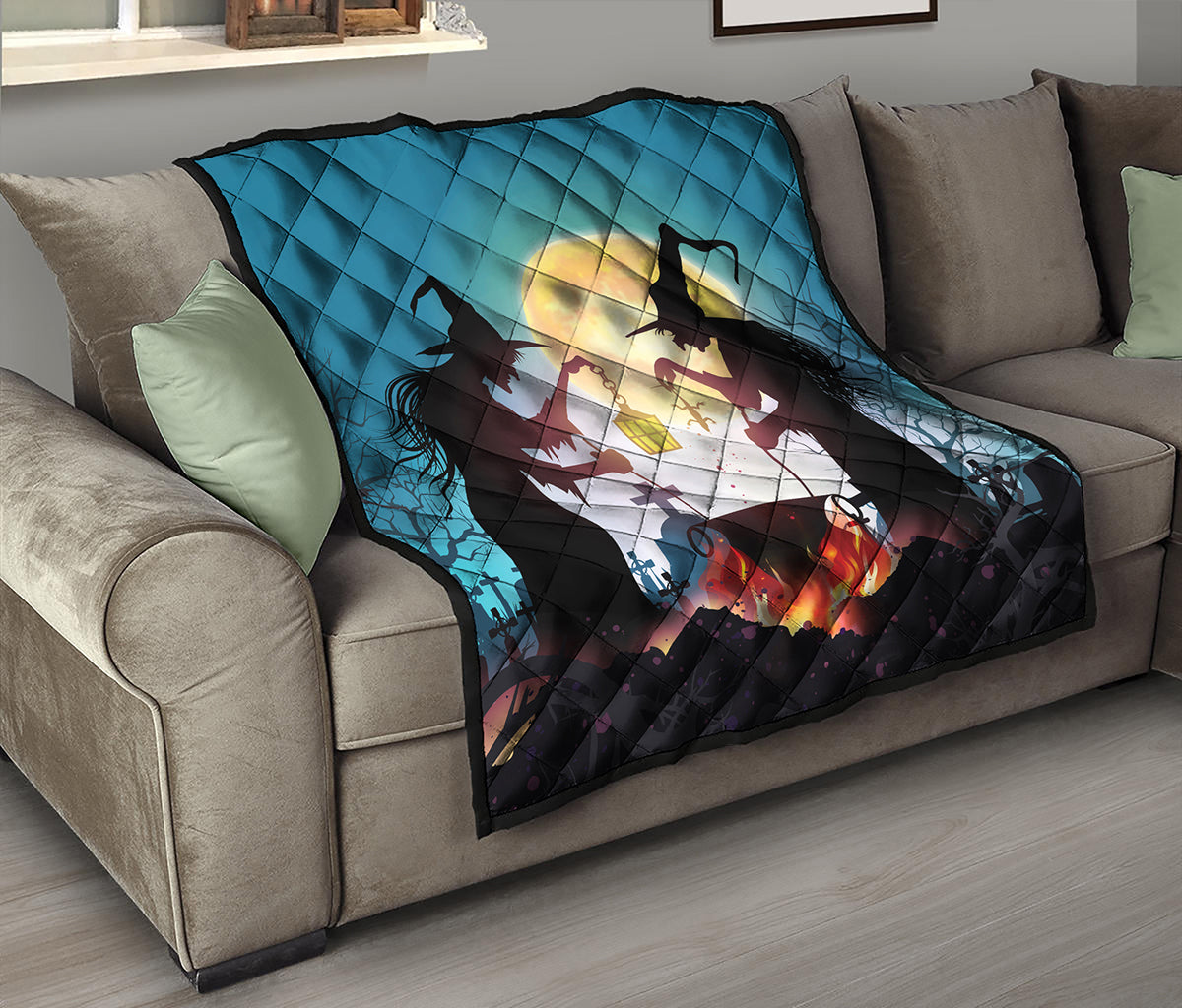 Halloween Witch And Cauldron Print Quilt