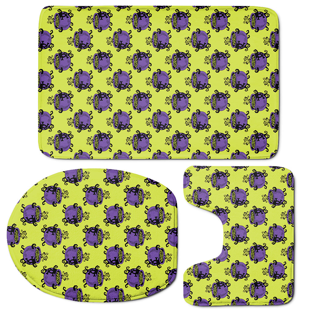 Halloween Witch Cauldron Pattern Print 3 Piece Bath Mat Set