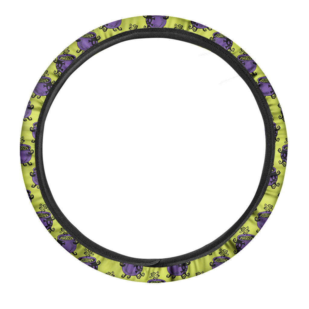 Halloween Witch Cauldron Pattern Print Car Steering Wheel Cover