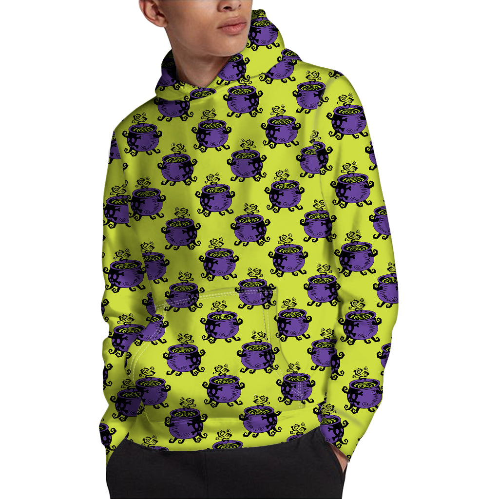 Halloween Witch Cauldron Pattern Print Pullover Hoodie