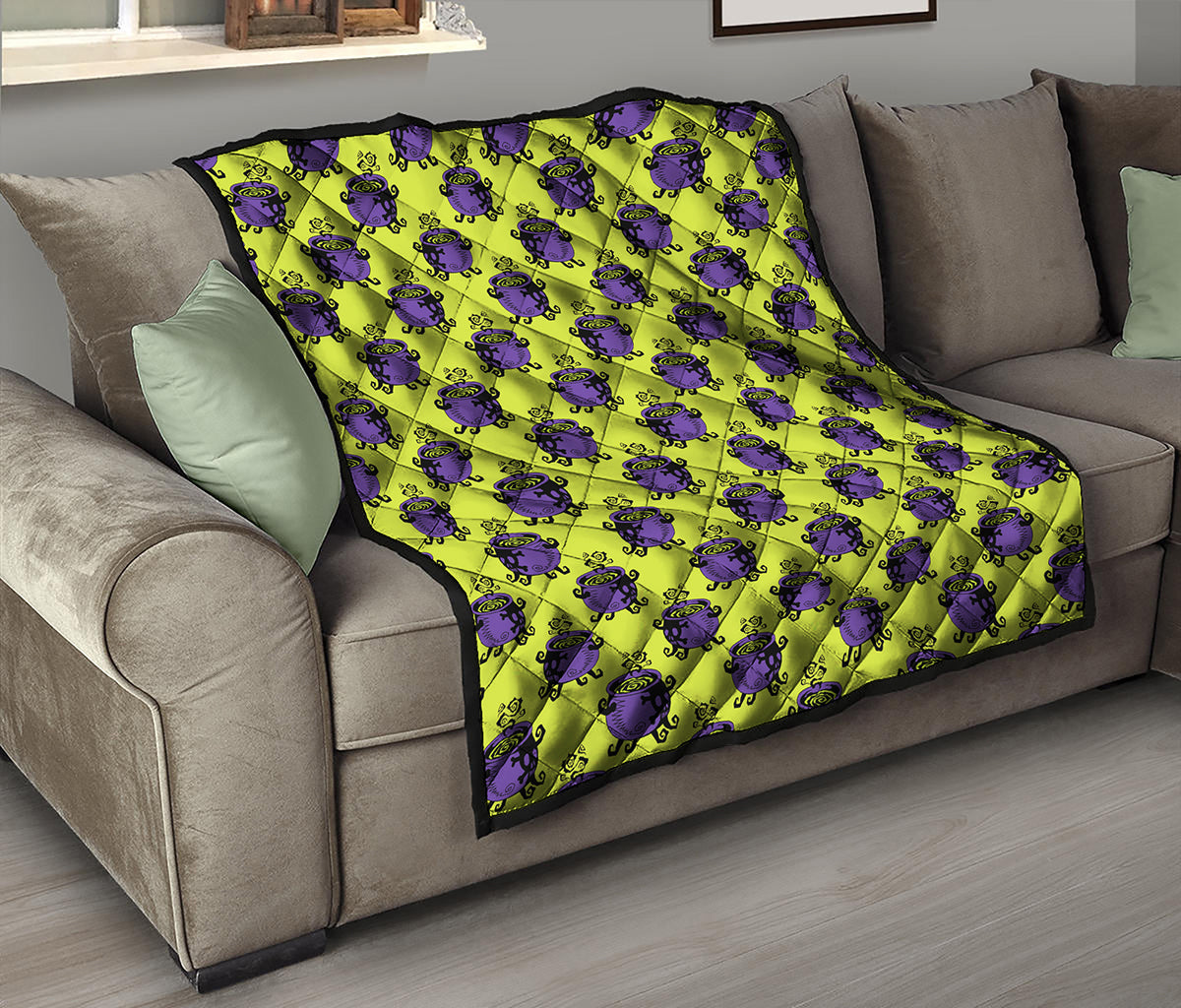 Halloween Witch Cauldron Pattern Print Quilt