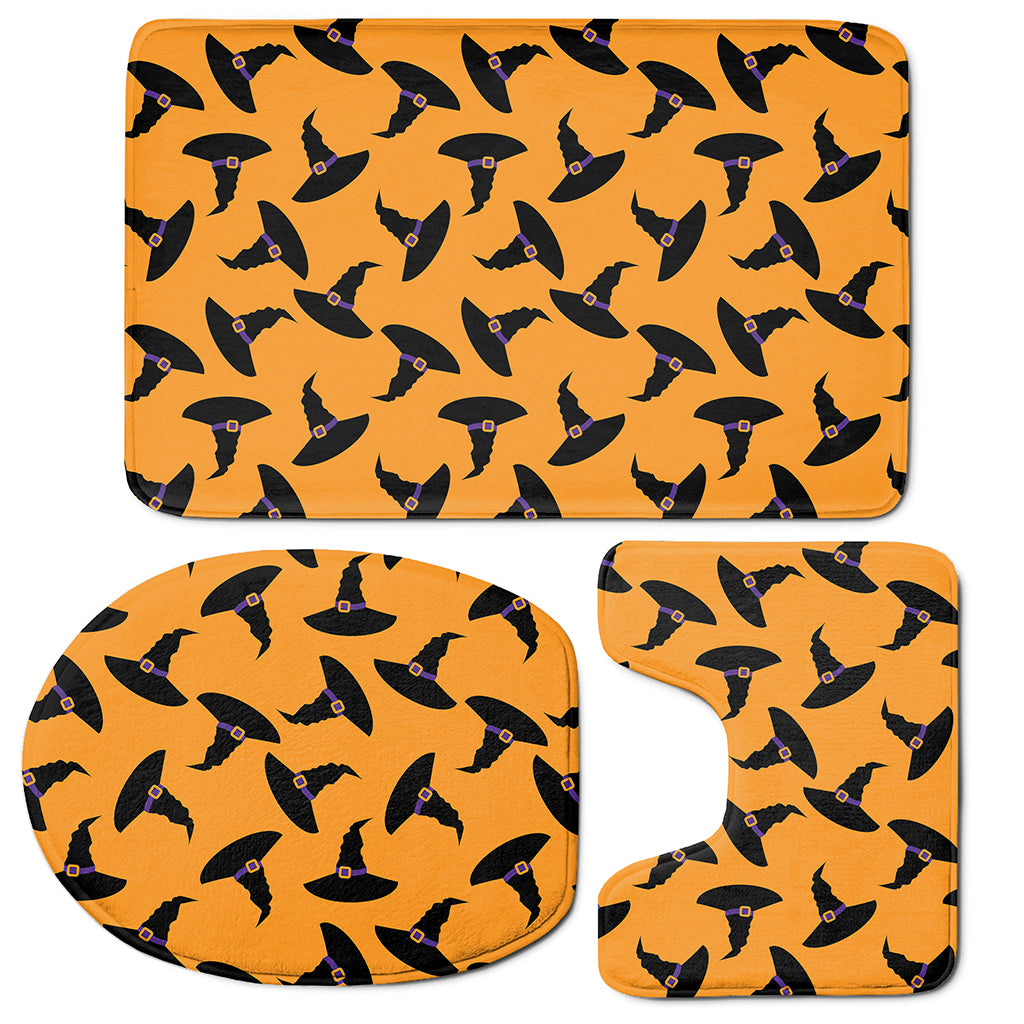 Halloween Witch Hat Pattern Print 3 Piece Bath Mat Set