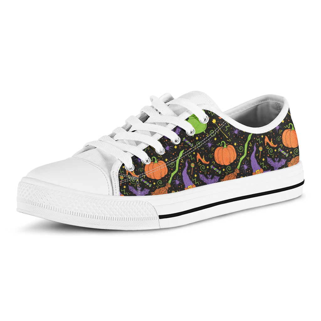 Halloween Wizard Pattern Print White Low Top Shoes