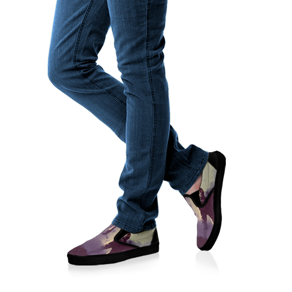 Halloween Zombie Crowd Print Black Slip On Shoes