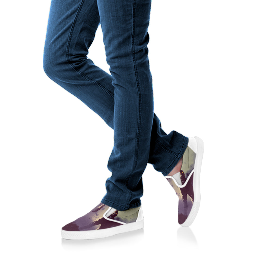 Halloween Zombie Crowd Print White Slip On Shoes