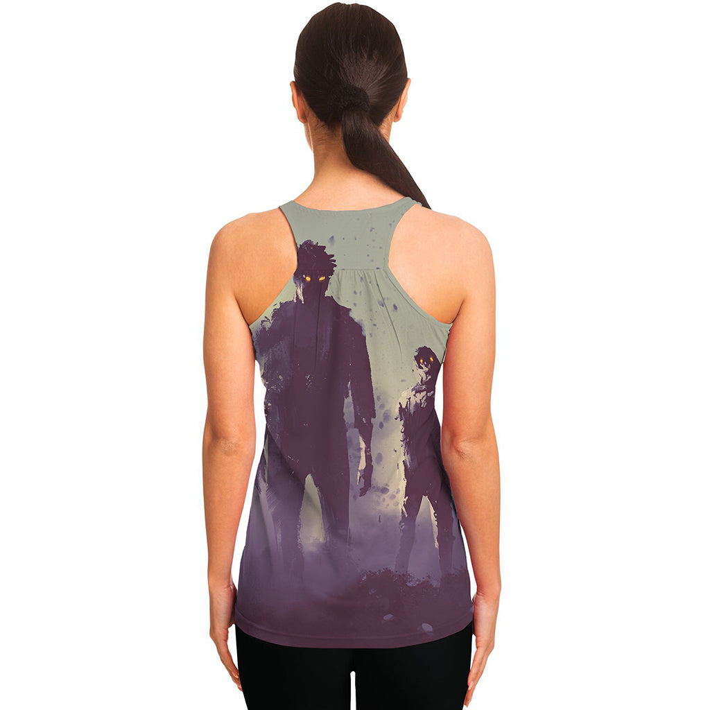Halloween Zombie Crowd Print Women's Racerback Tank Top