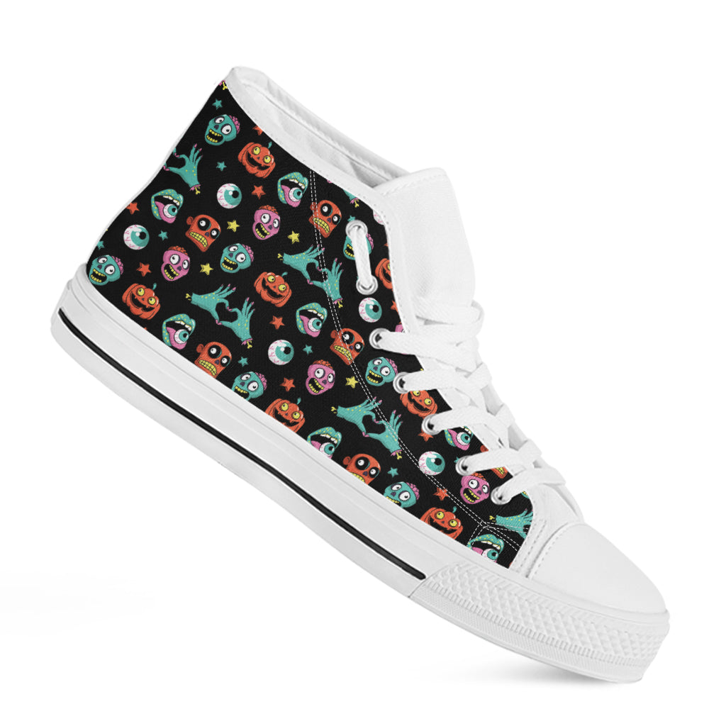 Halloween Zombie Pattern Print White High Top Shoes