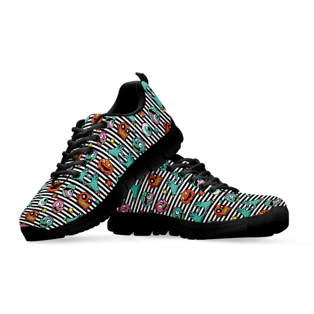 Halloween Zombie Striped Pattern Print Black Sneakers