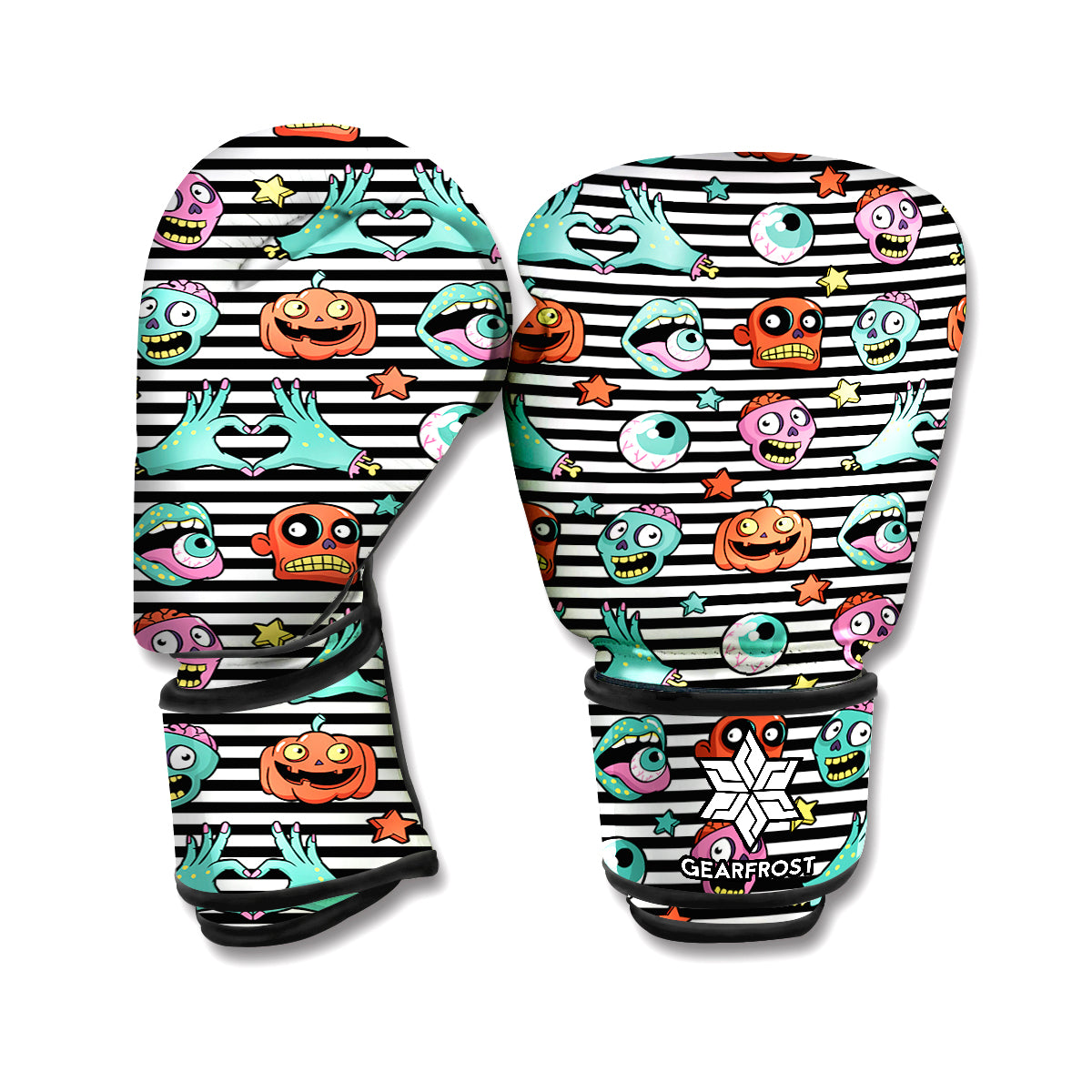 Halloween Zombie Striped Pattern Print Boxing Gloves