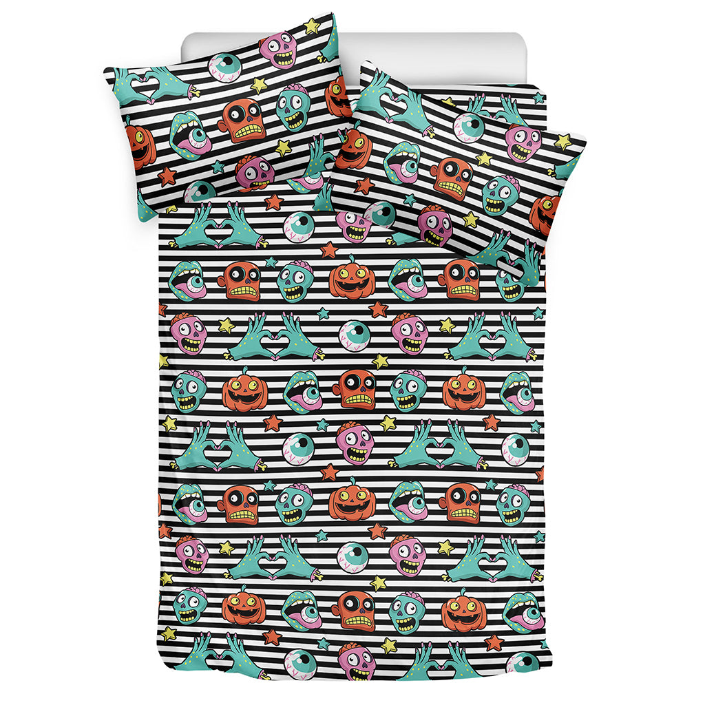 Halloween Zombie Striped Pattern Print Duvet Cover Bedding Set