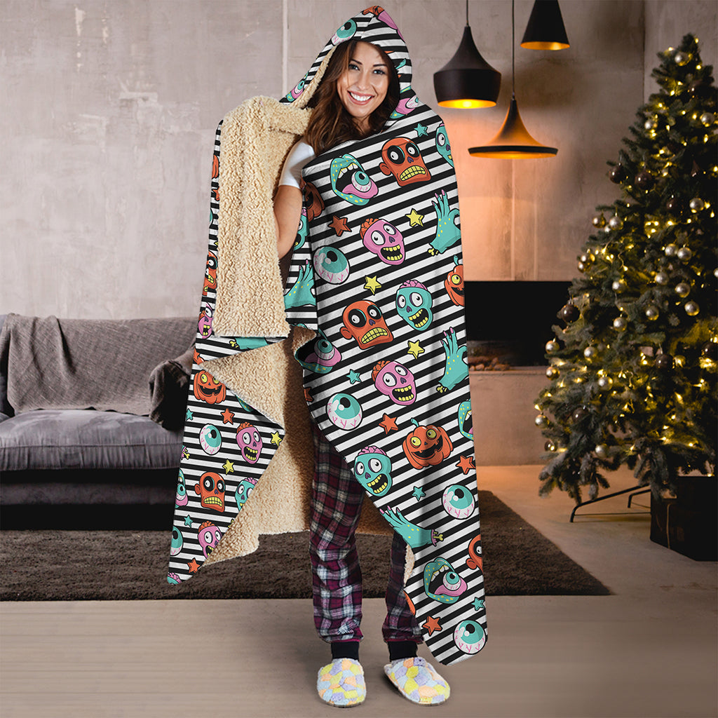 Halloween Zombie Striped Pattern Print Hooded Blanket