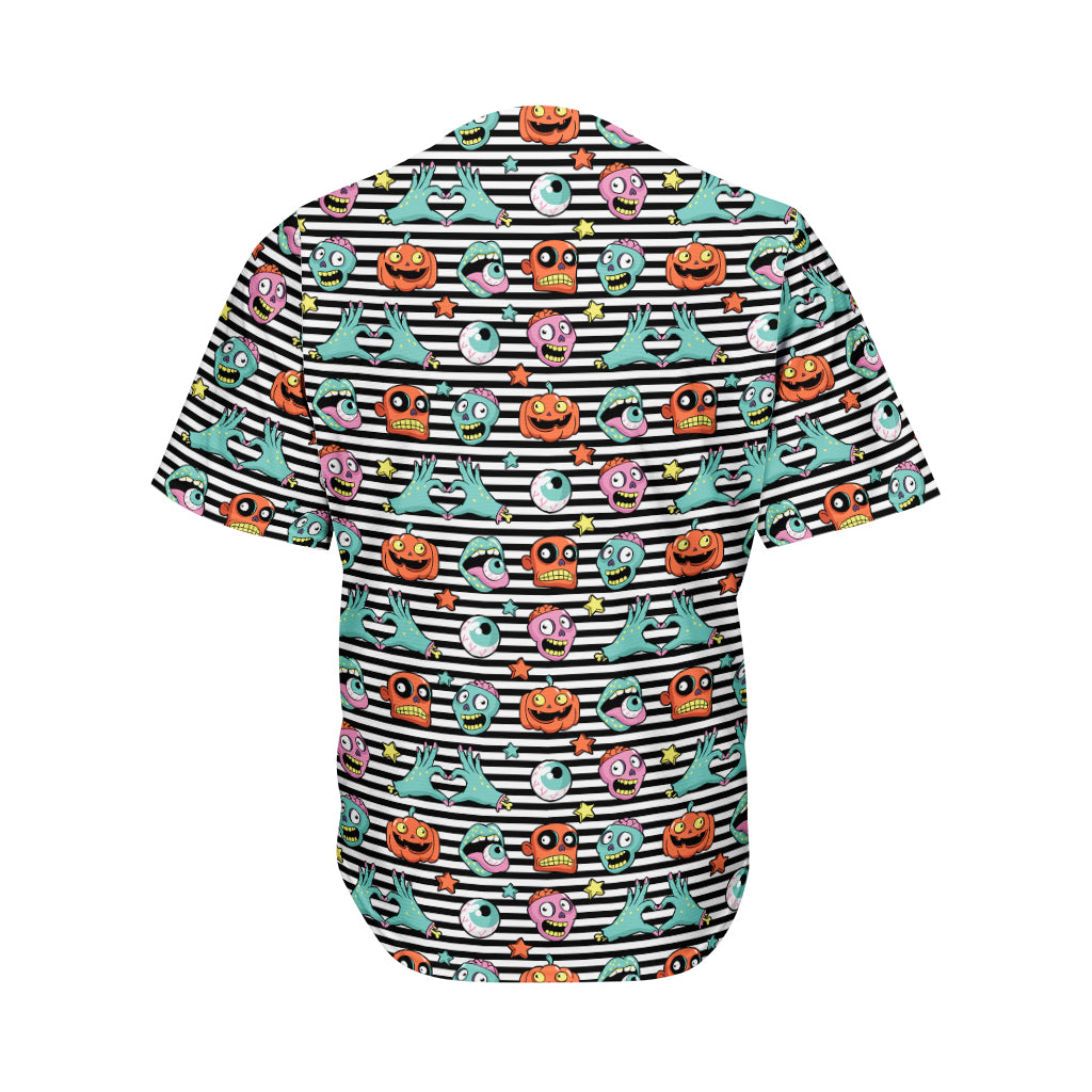Halloween Zombie Striped Pattern Print Men's Baseball Jersey