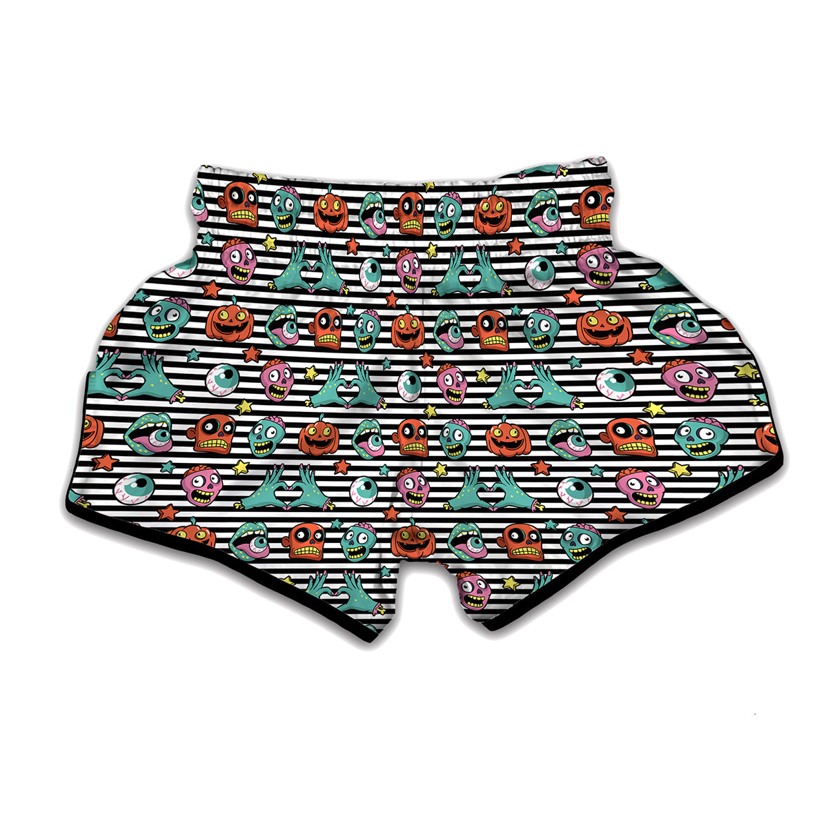 Halloween Zombie Striped Pattern Print Muay Thai Boxing Shorts