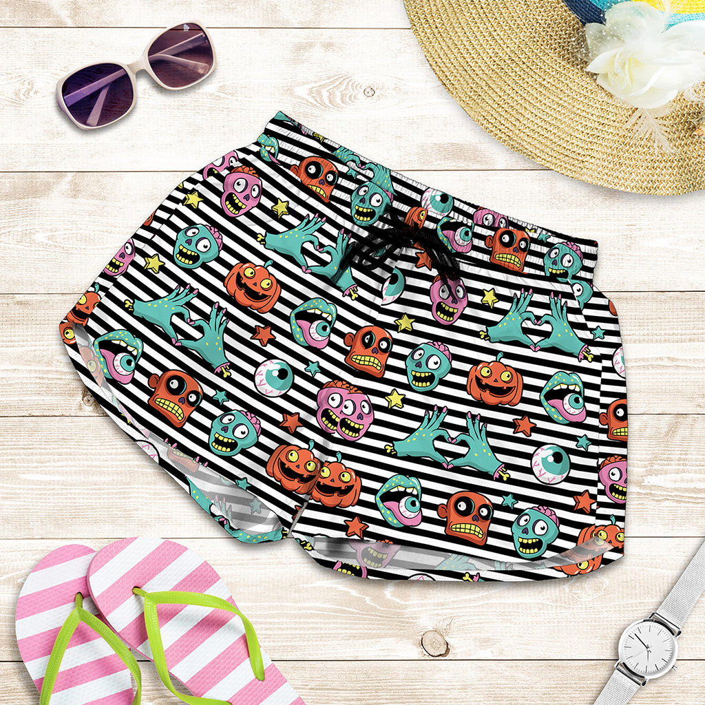 Halloween Zombie Striped Pattern Print Women's Shorts