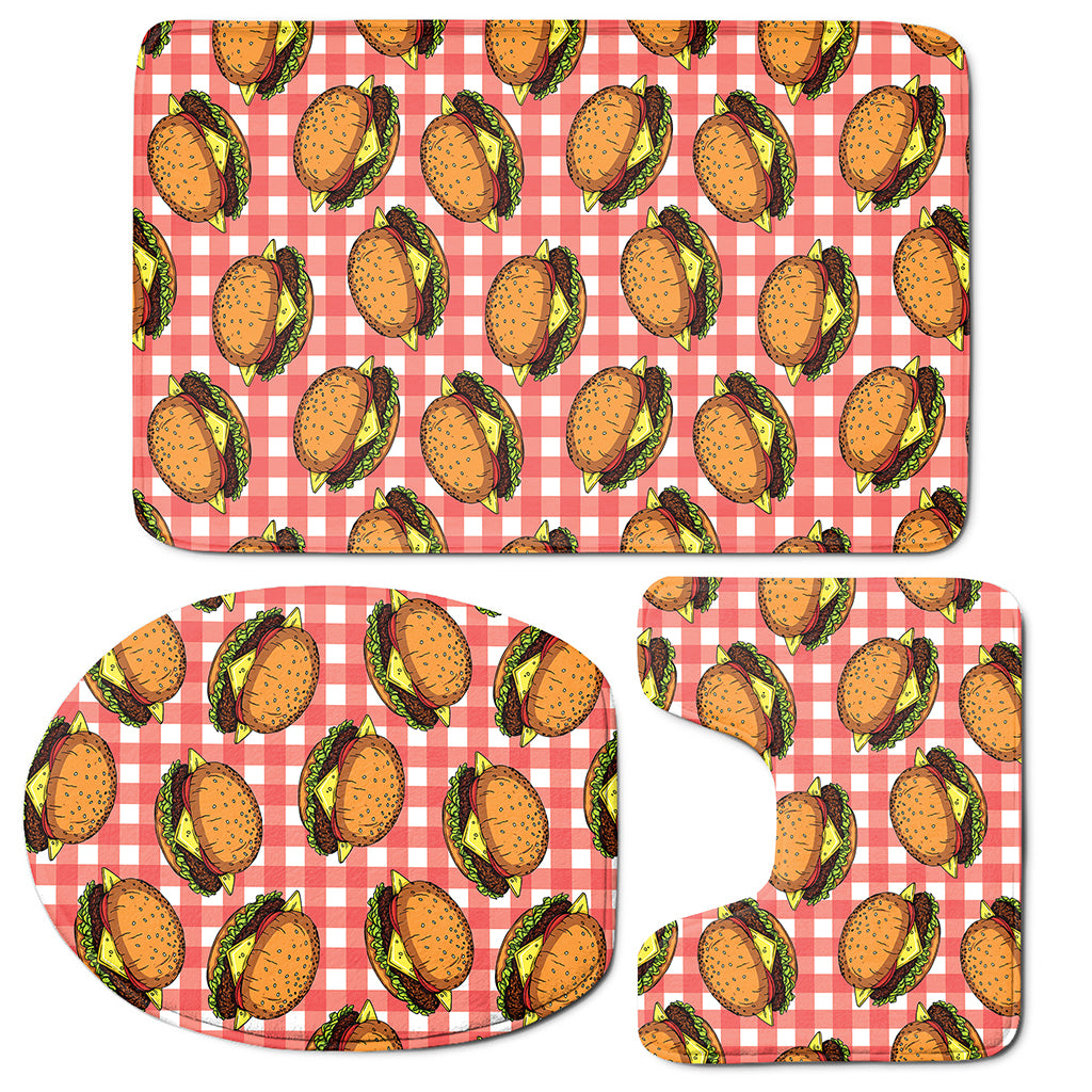 Hamburger Plaid Pattern Print 3 Piece Bath Mat Set
